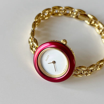 990s Interchangeable Bezel Gold Plated Rice Chain Watch with case, 6 bezels (160mm)