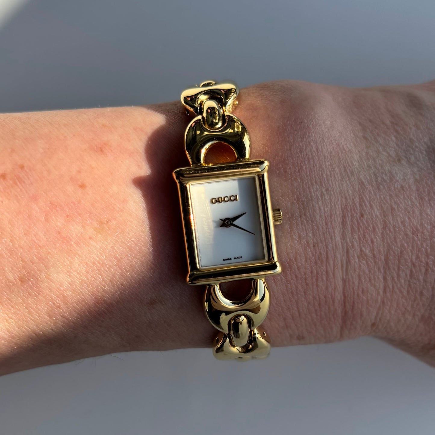 Gucci 1990s Interchangeable Strap Gold Plated Watch with 3 straps, case