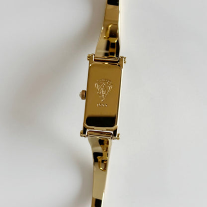 Gucci 1990s Cream Dial Rectangular Gold Plated Bangle Watch