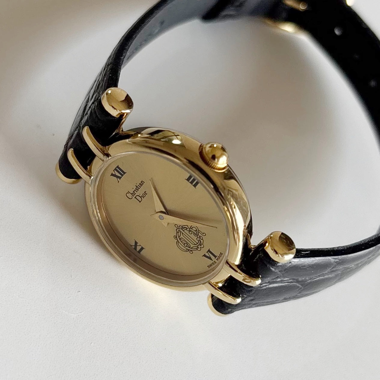 Dior 1990s Round Dial Gold Plated Watch