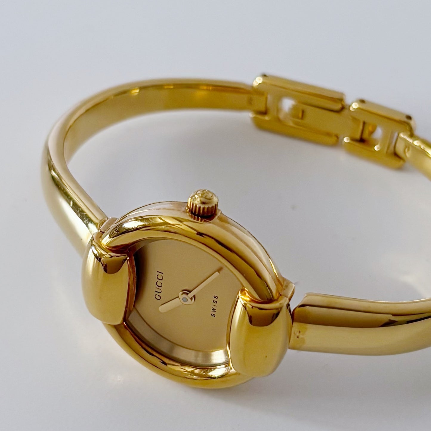 Gucci 1990s Gold Dial Gold Plated Bangle Watch