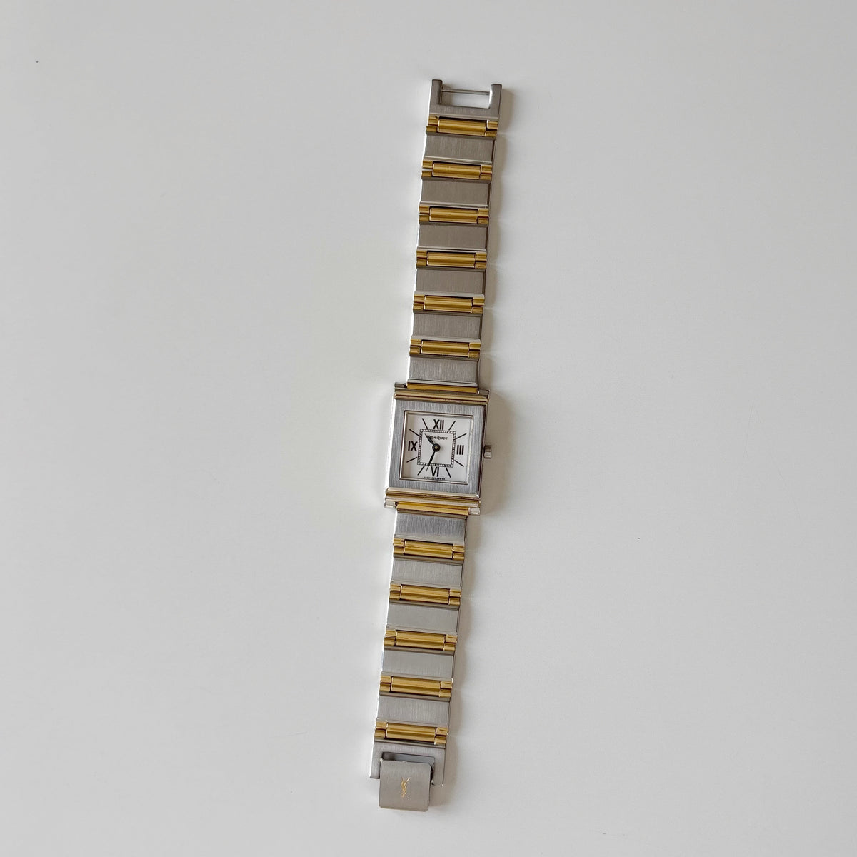 Yves Saint Laurent 1990s Square Dial Two Tone Gold Plated Watch