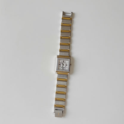 Yves Saint Laurent 1990s Square Dial Two Tone Gold Plated Watch