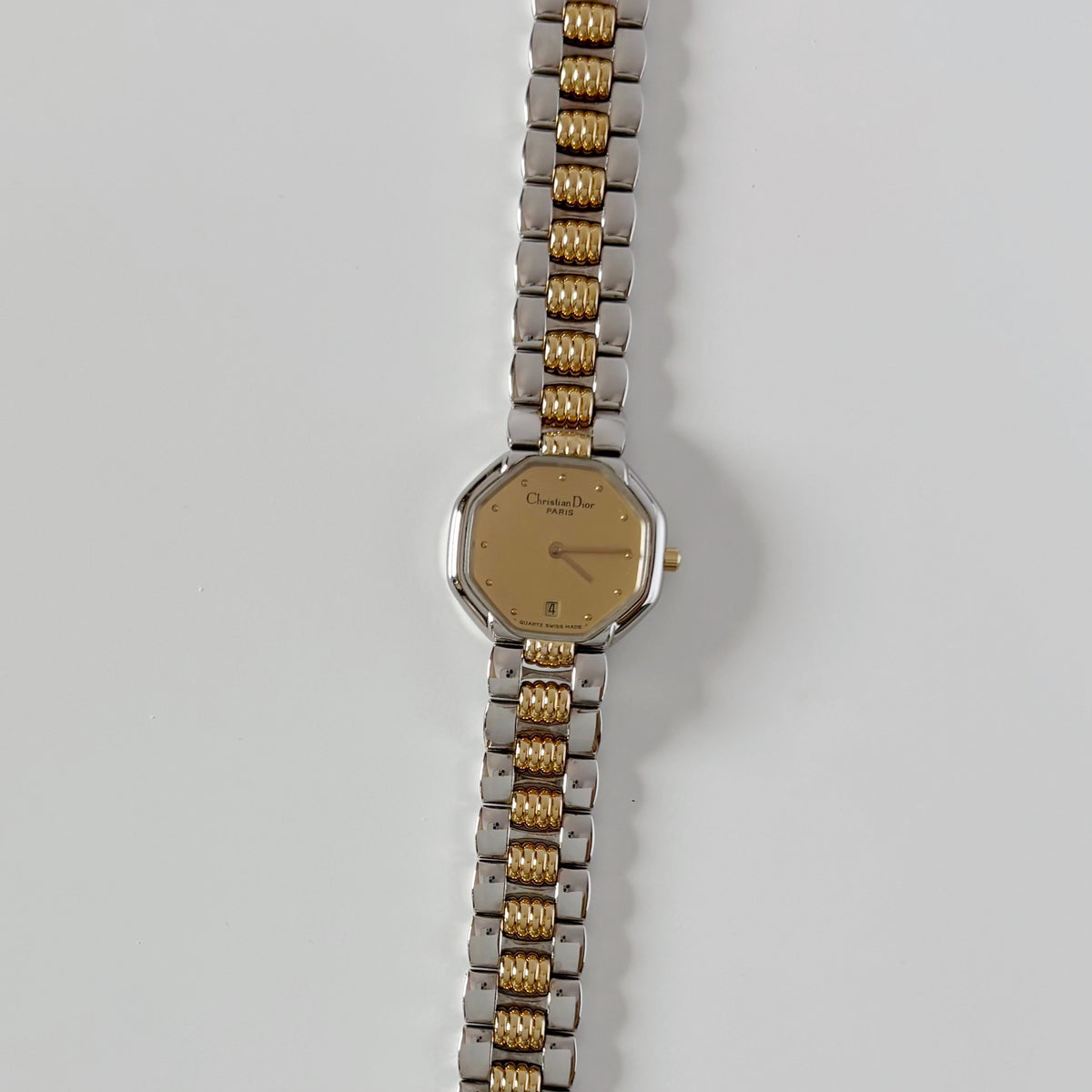 Dior 1990s Octagon Two Tone Gold Plated Watch