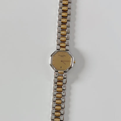 Dior 1990s Octagon Two Tone Gold Plated Watch