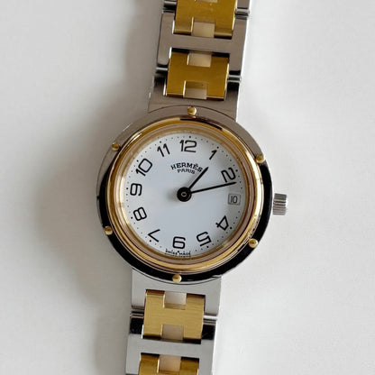 Hermes 1990s Clipper Date Round Dial Two Tone Watch