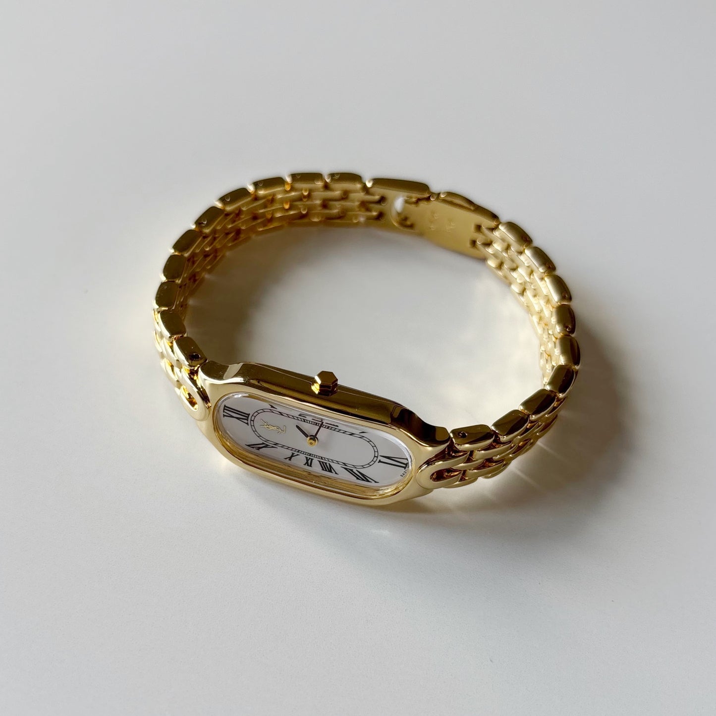 Yves Saint Laurent 1990s Oval Dial Gold Plated Watch
