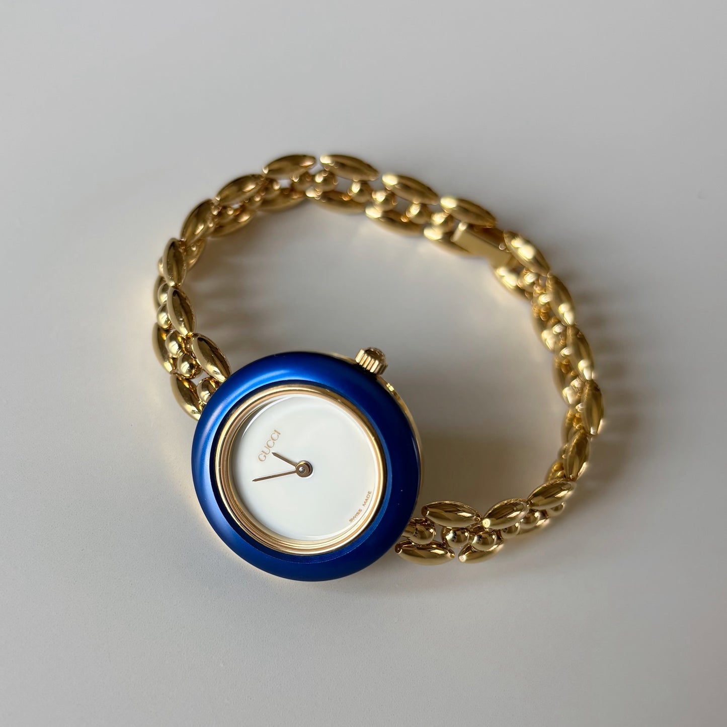 Gucci 1990s Interchangeable Bezel Gold Plated Rice Chain Watch with 6 bezels, case (165mm)