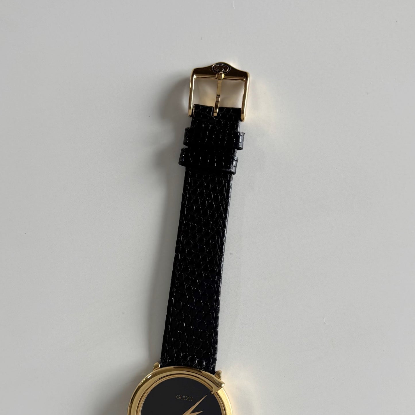 Gucci 1980s Black G Dial Gold Plated Watch (Large)