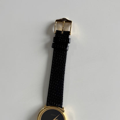 Gucci 1980s Black G Dial Gold Plated Watch (Large)