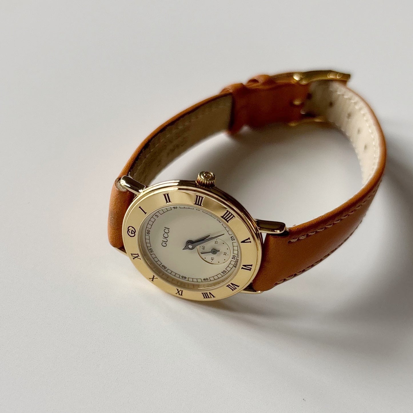 Gucci 1990s Sub Second Round Dial Gold Plated Watch