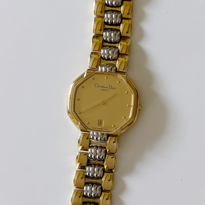 Dior 1990s Octagon Two Tone Gold Plated Watch