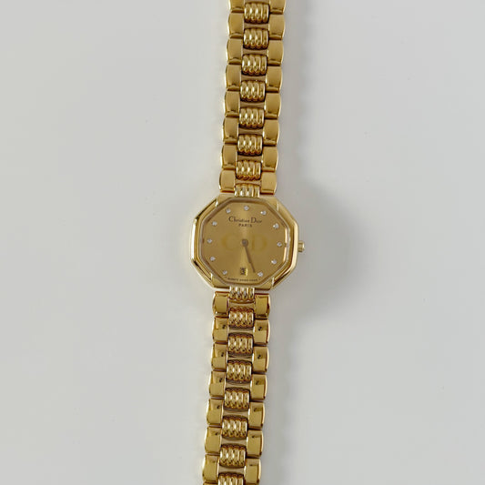 Dior 1990s Octagon Gold Plated Watch
