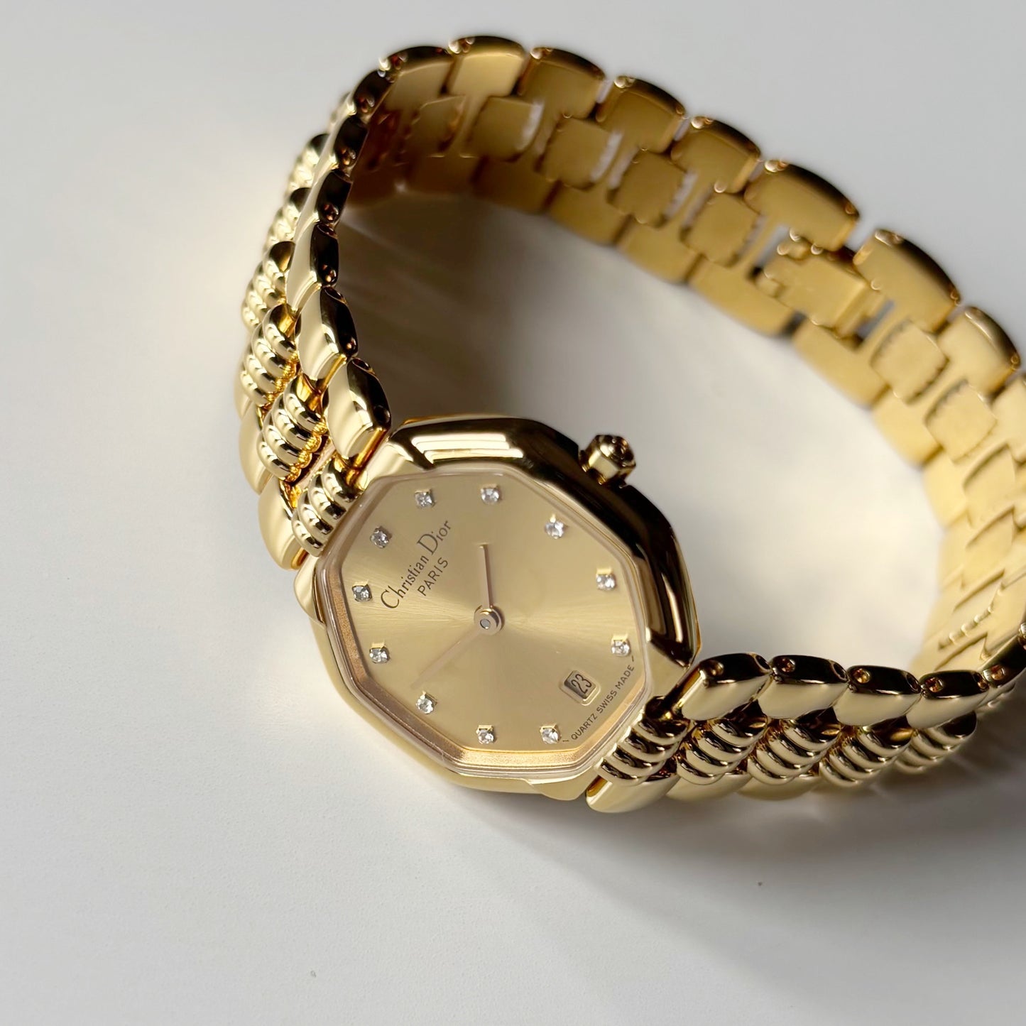 Dior 1990s Octagon Dial Gold Plated Watch