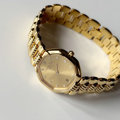 Dior 1990s Octagon Dial Gold Plated Watch