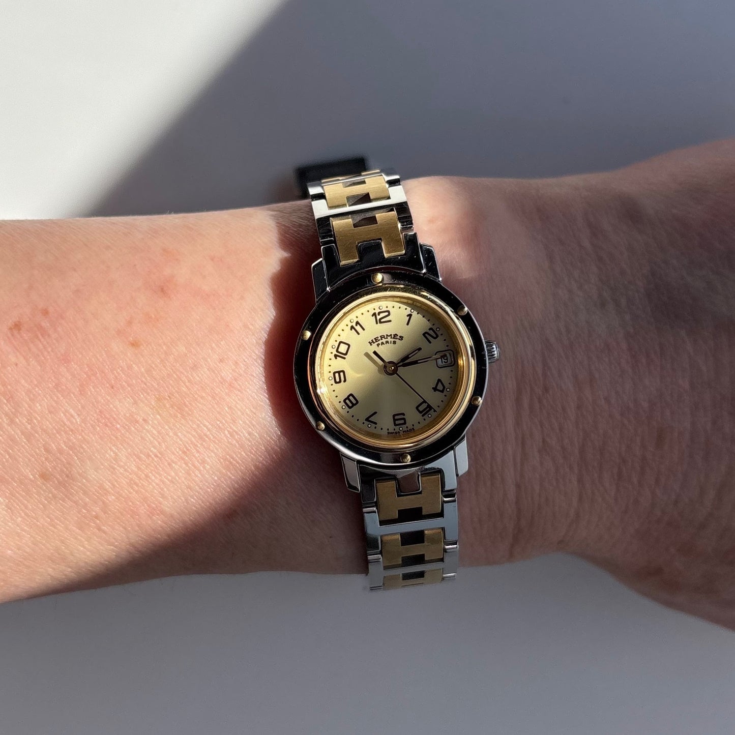 Hermes 1990s Clipper Date Round Dial Watch