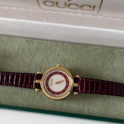 Gucci 1990s Round Dial Red Gold Plated Watch