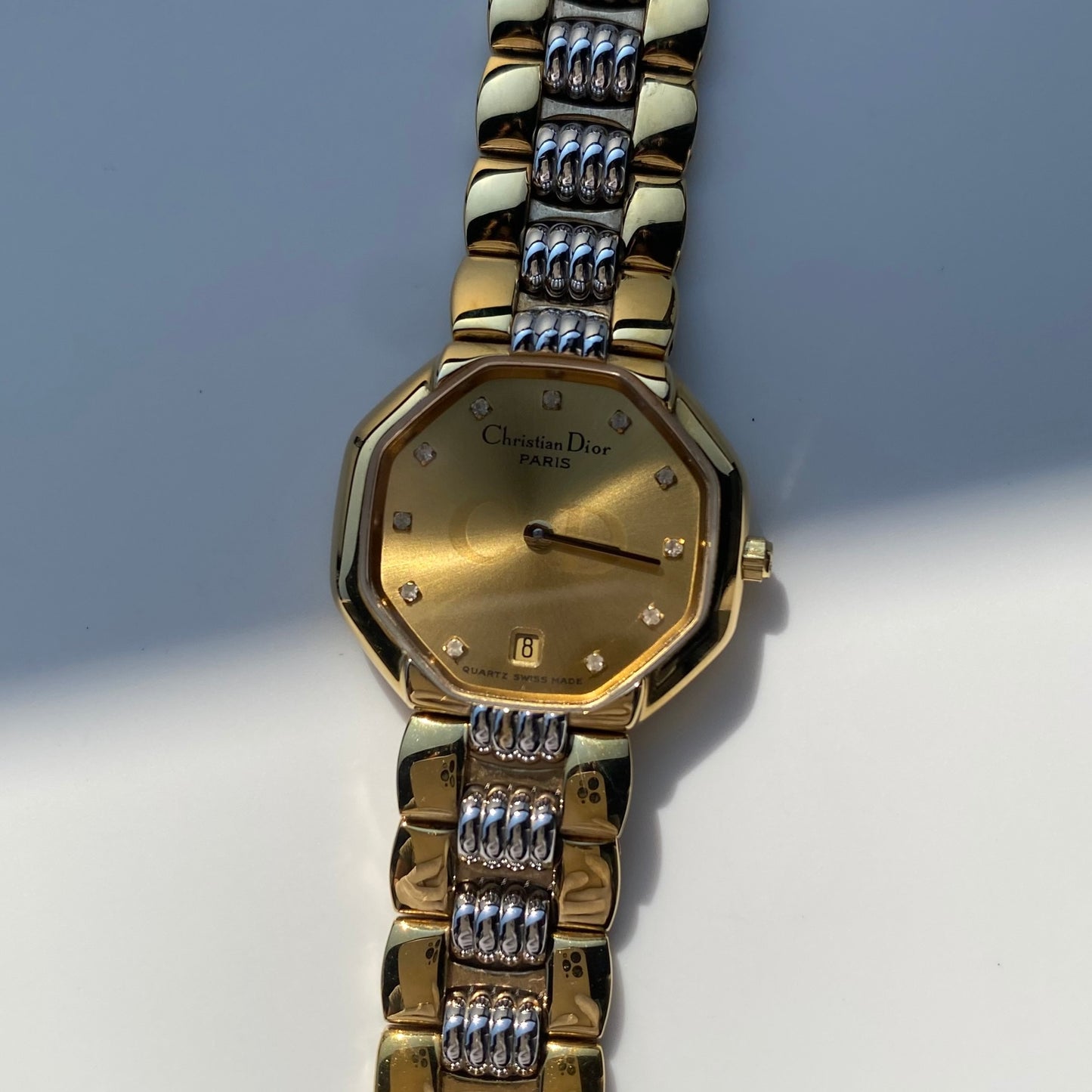 Dior 1990s Octagon Two Tone Gold Plated Watch