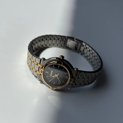 Gucci 1990s Black Dial Gold Plated Two Tone Watch