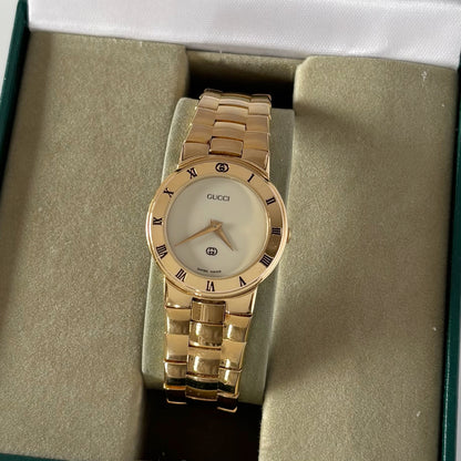 Gucci 1990s Round Dial Gold Plated Watch