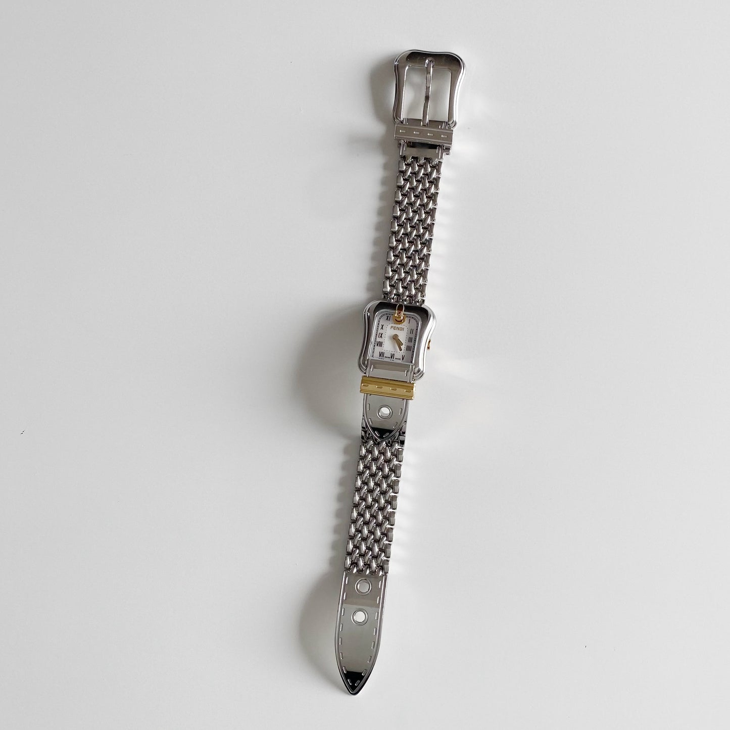 Fendi 1990s Seashell Dial Two Tone Belt Watch