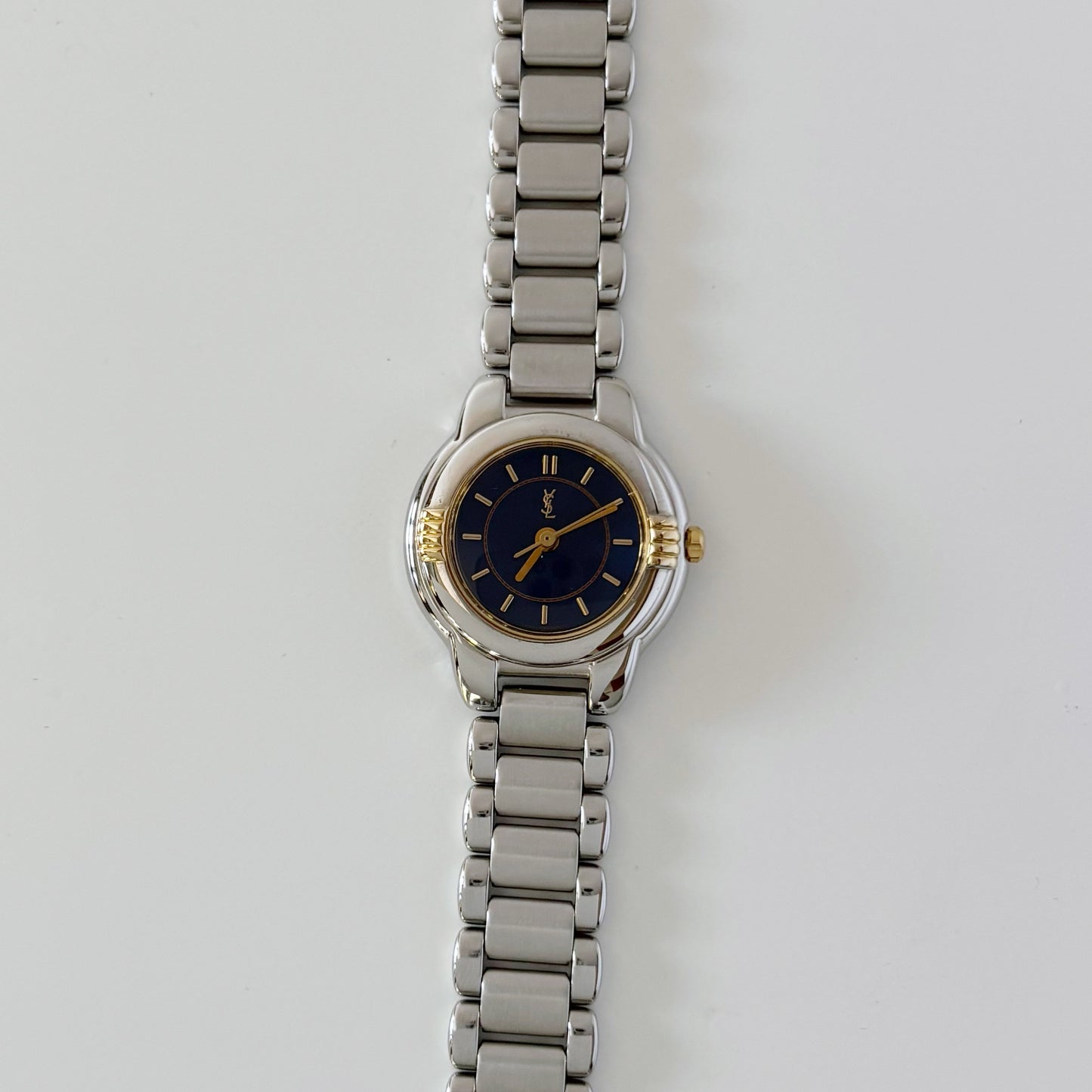 Yves Saint Laurent 1990s Navy Dial Two Tone Watch