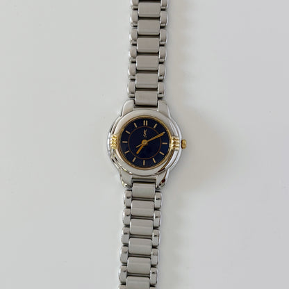 Yves Saint Laurent 1990s Navy Dial Two Tone Watch