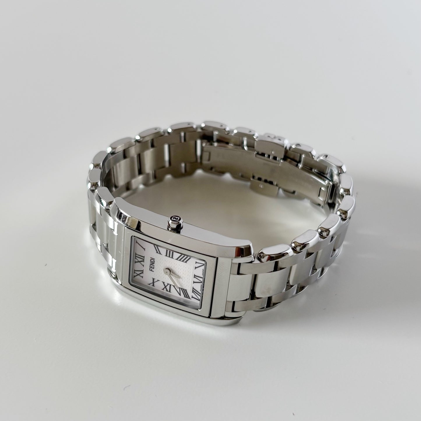 Fendi 1990s Seashell Dial Stainless steel Tank Watch