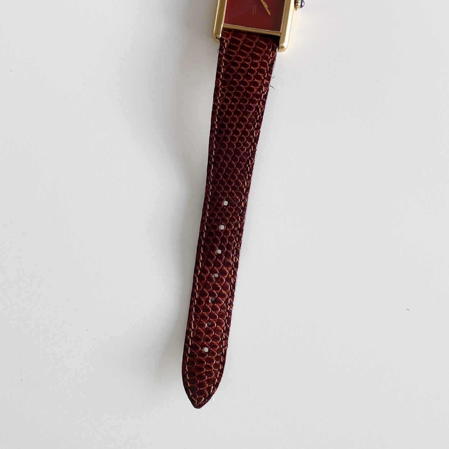 Cartier 1980s Must de Tank Burgundy Dial Manual Winding Watch (LM)