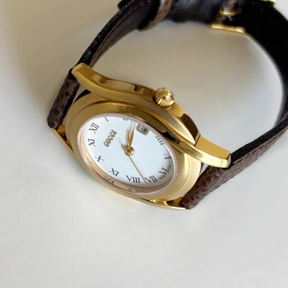 Gucci 1990s Date Round Dial Gold Plated Watch