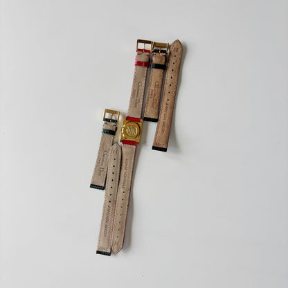 Dior 1990s Square Dial Interchangeable strap Gold Plated Watch with 3 straps, case