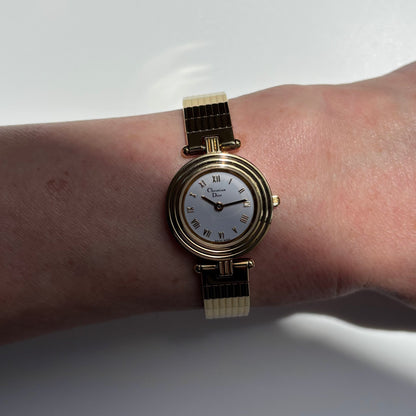 Dior 1990s Round Dial Gold Plated Watch