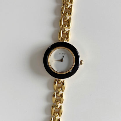 Gucci 1990s Interchangeable Bezel Gold Plated Rice Chain Watch with 6 bezels, case (160mm)