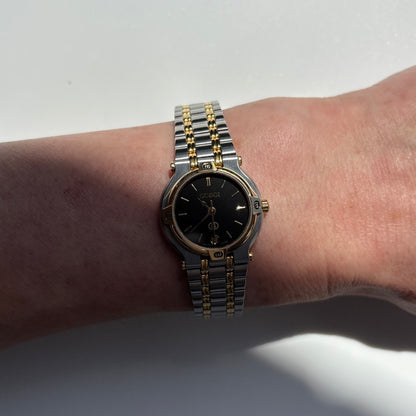 Gucci 1990s Black Dial Gold Plated Two Tone Watch