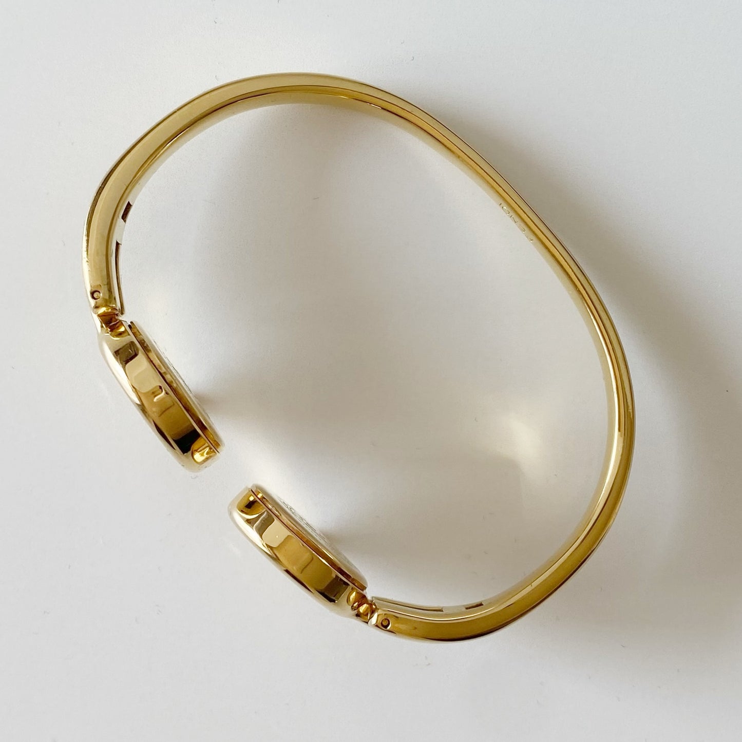 Fendi 1990s Seashell Dial Two Time Zone Gold Plated Bangle Watch