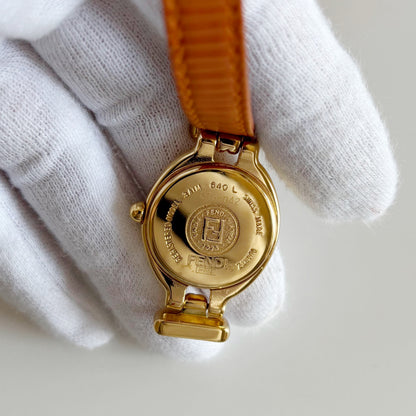 Fendi 1990s Interchangeable Belt Gold Plated  Watch with 5 belts, case