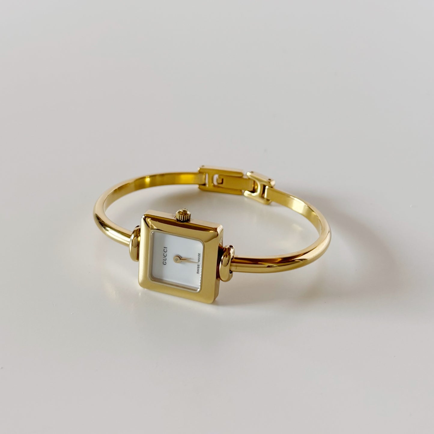 Gucci 1990s Square Dial Gold Plated Bangle Watch