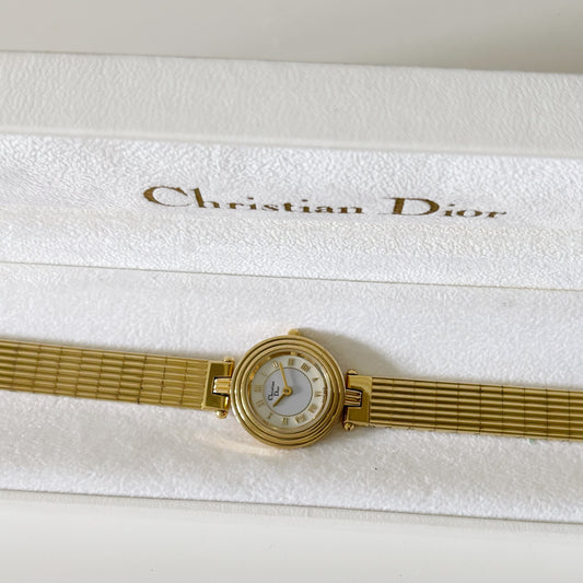 Dior 1990s Round Gold Plated Watch