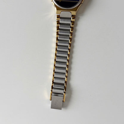 Yves Saint Laurent 1990s Navy Round Dial Two Tone Gold Plated Watch