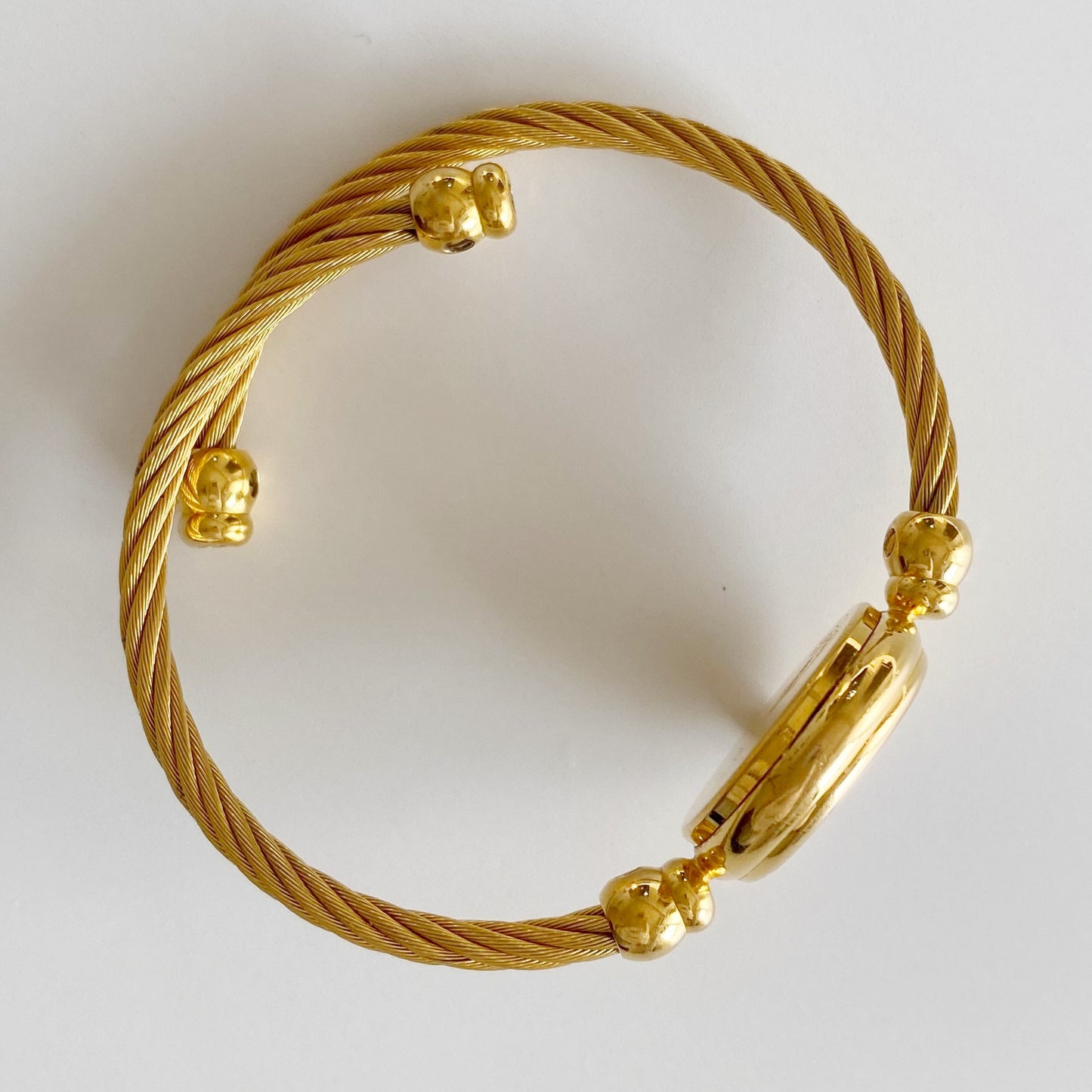 Gucci 1990s Blue Dial Gold Plated Cable Bangle Watch