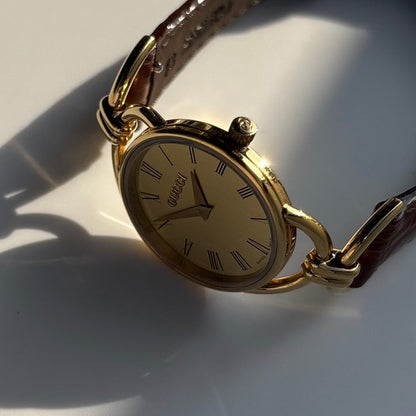 Gucci 1990s Round Dial Gold Plated Watch
