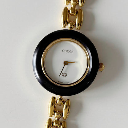 Gucci 1990s Interchangeable Bezel Gold Plated Watch with 6 bezels. case (160mm)