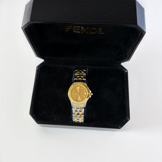 Fendi 1990s Round Dial Two Tone Watch