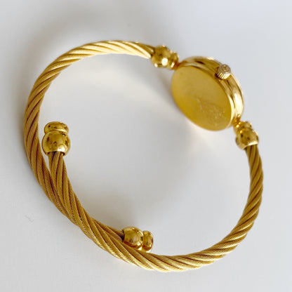 Gucci 1990s Blue Dial Gold Plated Cable Bangle Watch