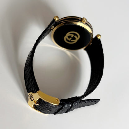 Gucci 1990s Black Dial Gold Plated Watch (Large)