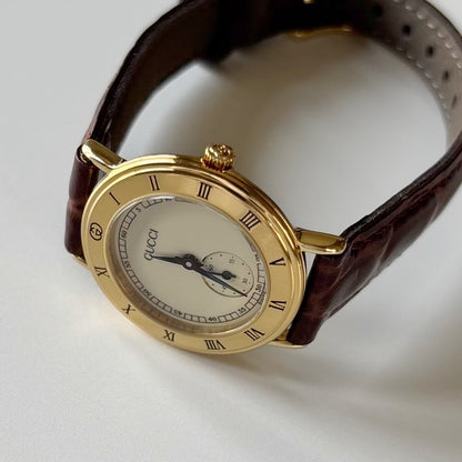 Gucci 1990s Sub second Round Dial Gold Plated Watch