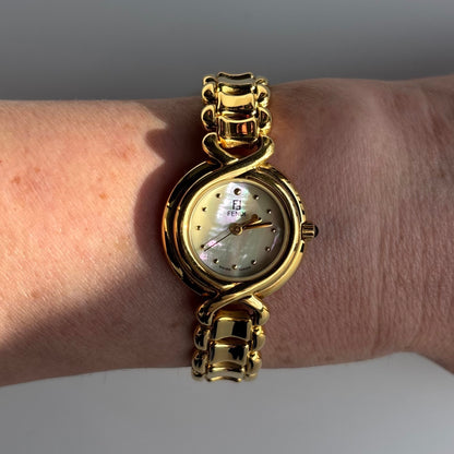 Fendi 1990s Seashell Dial Gold Plated Watch