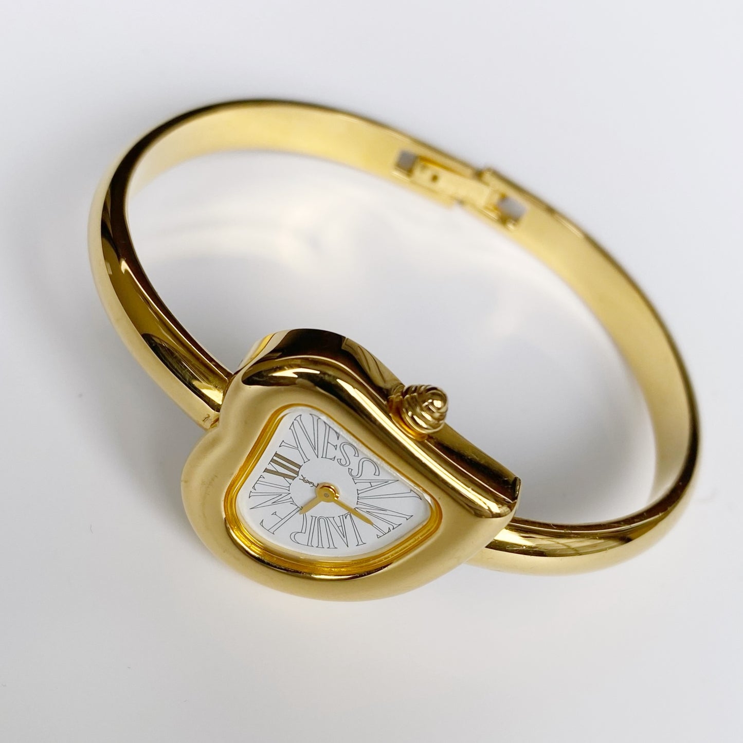 Yves Saint Laurent 1990s Heart Shaped Gold Plated Bangle Watch