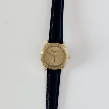 Dior 1990s Round Dial Date Gold Plated Watch
