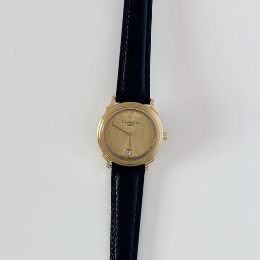 Dior 1990s Round Dial Date Gold Plated Watch